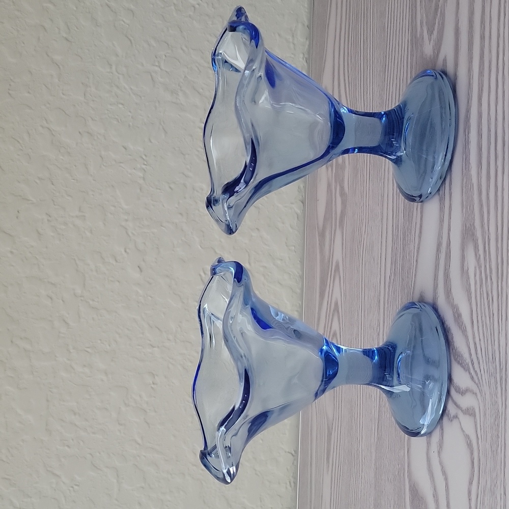 Vintage Bormioli Rocco Italy Cobalt Blue Ruffled Glass Ice Cream Bowls -Set of 2